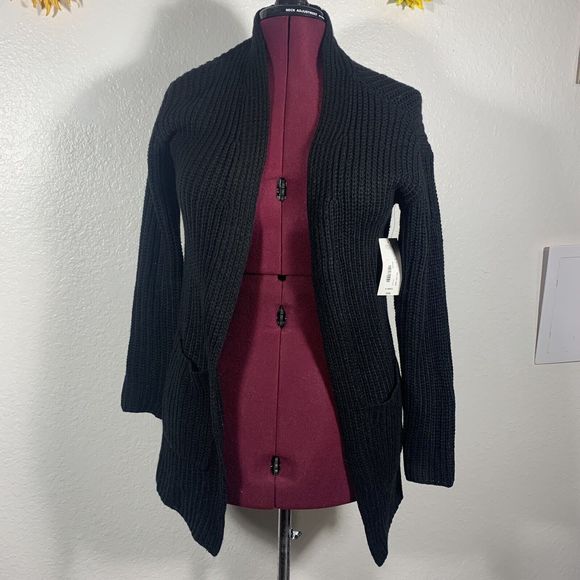ANA - A New Approach - NWT Black Knit Pocket Sweater Open Cardigan Size XS Women - Picture 1 of 9